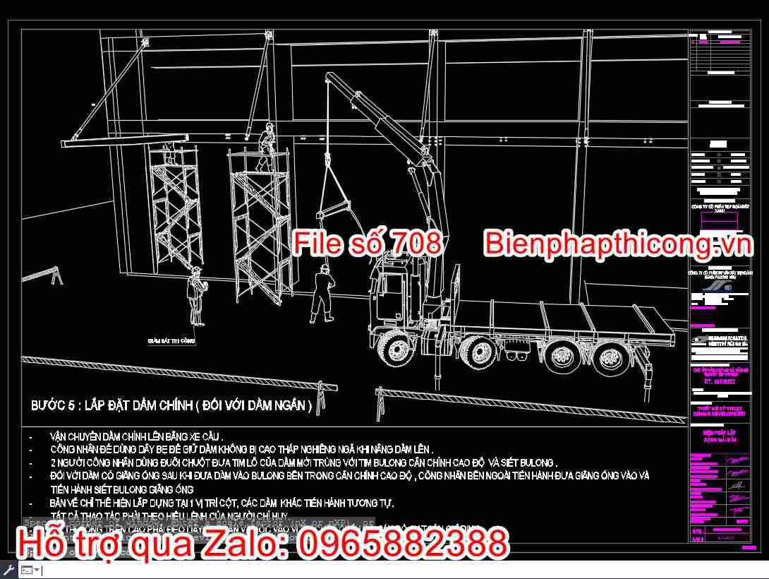 Bản vẽ bptc lắp đặt dầm chính cad.