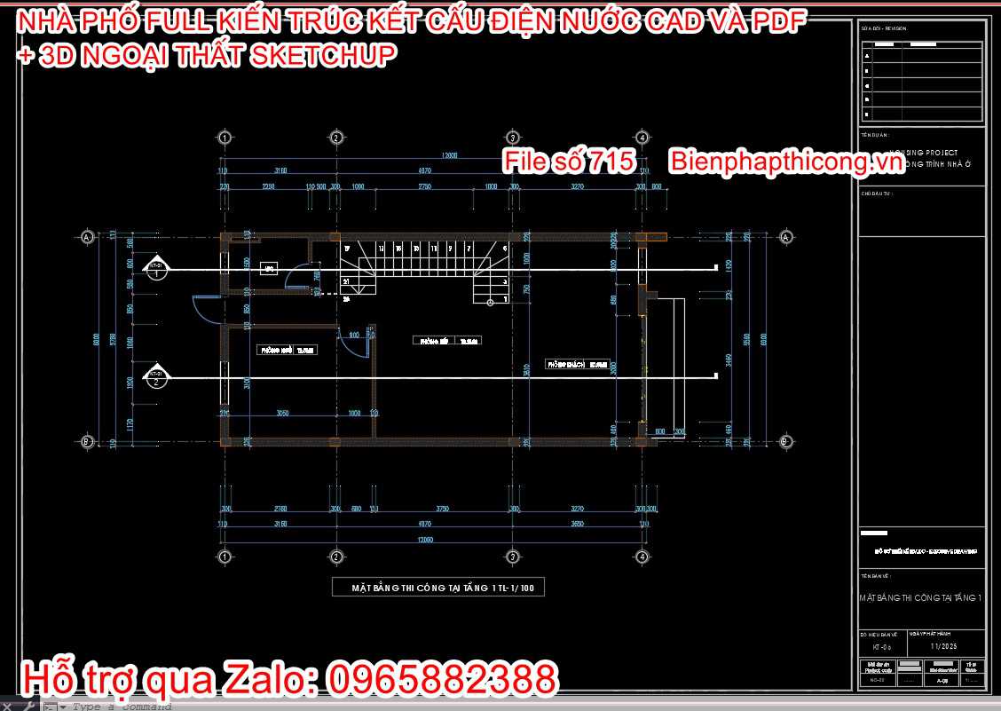 Bản vẽ thiết kế nhà phố 2 tầng hiện đại 6m x 12m.
