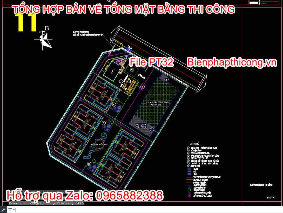 Bản vẽ tổng mặt bằng thi công cad.