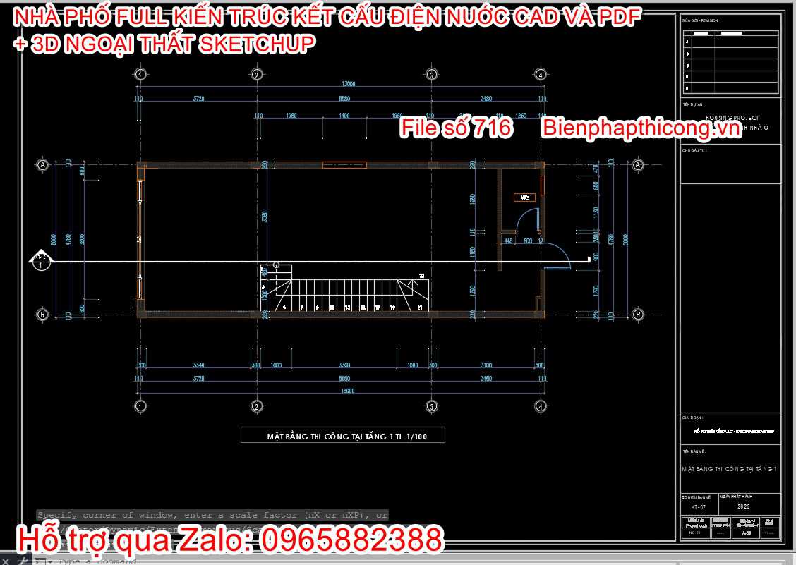File dwg mặt bằng nhà phố 3 tầng cad 5m.
