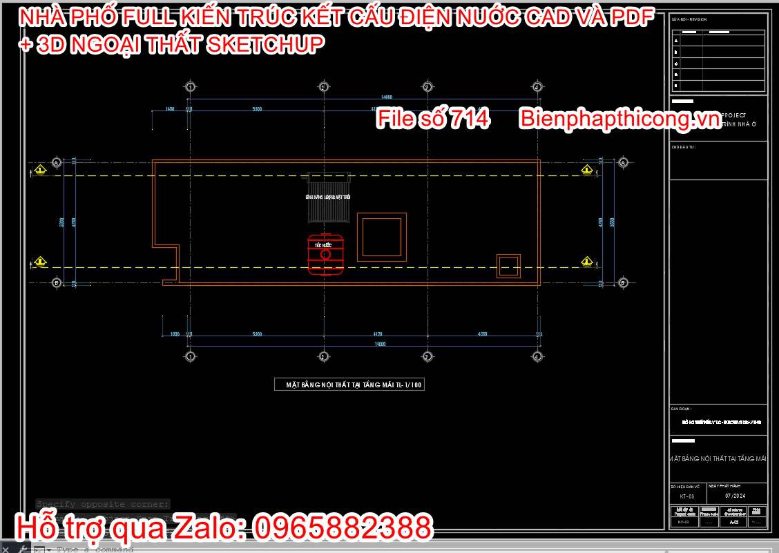 File dwg mặt bằng tầng mái nhà 2 tầng hiện đại.