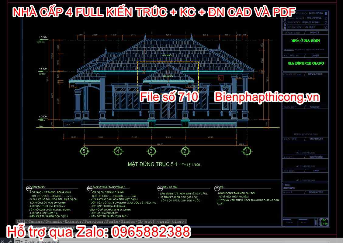 File dwg mẫu nhà cấp 4 mái nhật 120m2.