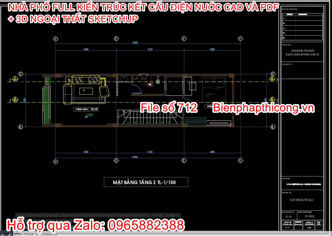 Mẫu nhà phố 4 tầng 4m x 14m full cad.