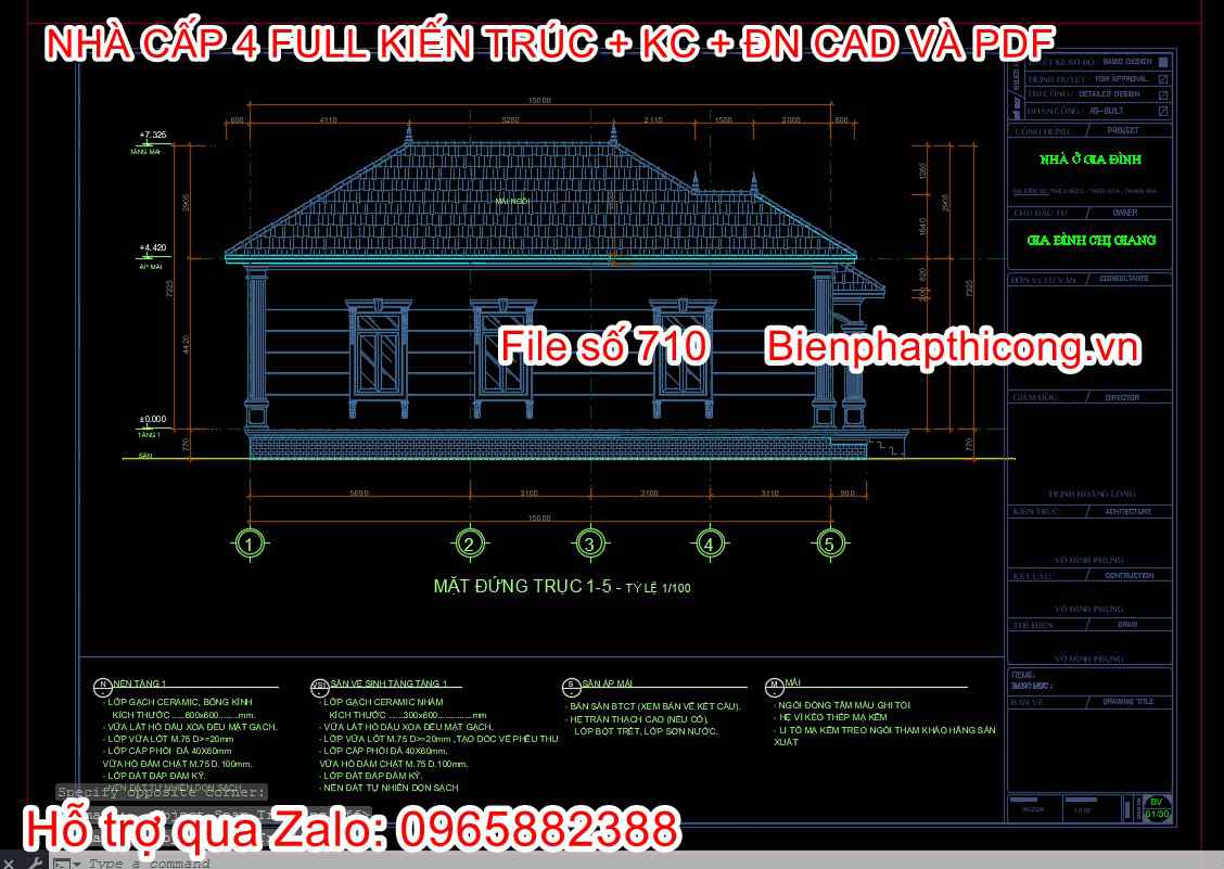 File pdf nhà cấp 4 mái nhật tân cổ 3 ngủ.