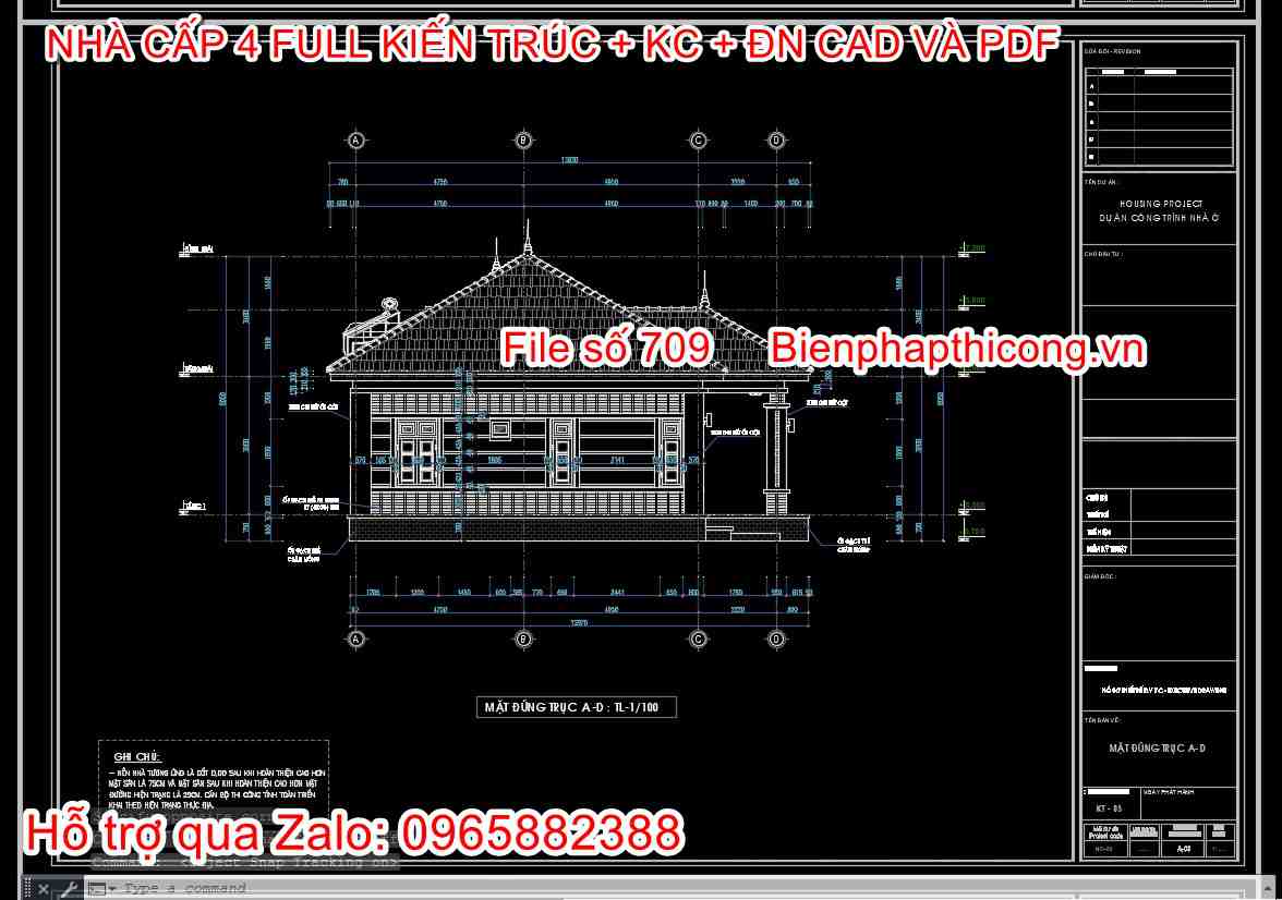 Mặt đứng file cad nhà cấp 4 4 ngủ đẹp.