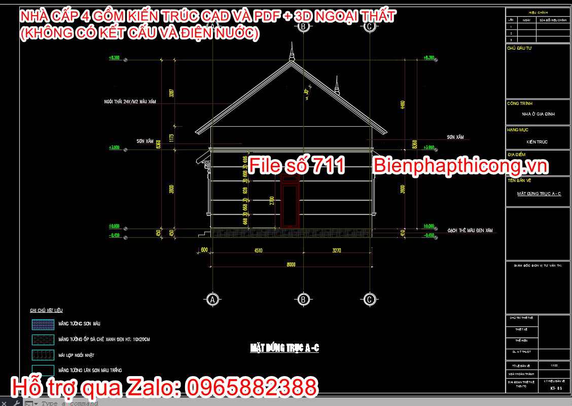Mẫu nhà cấp 4 mặt tiền 8m cad đẹp.