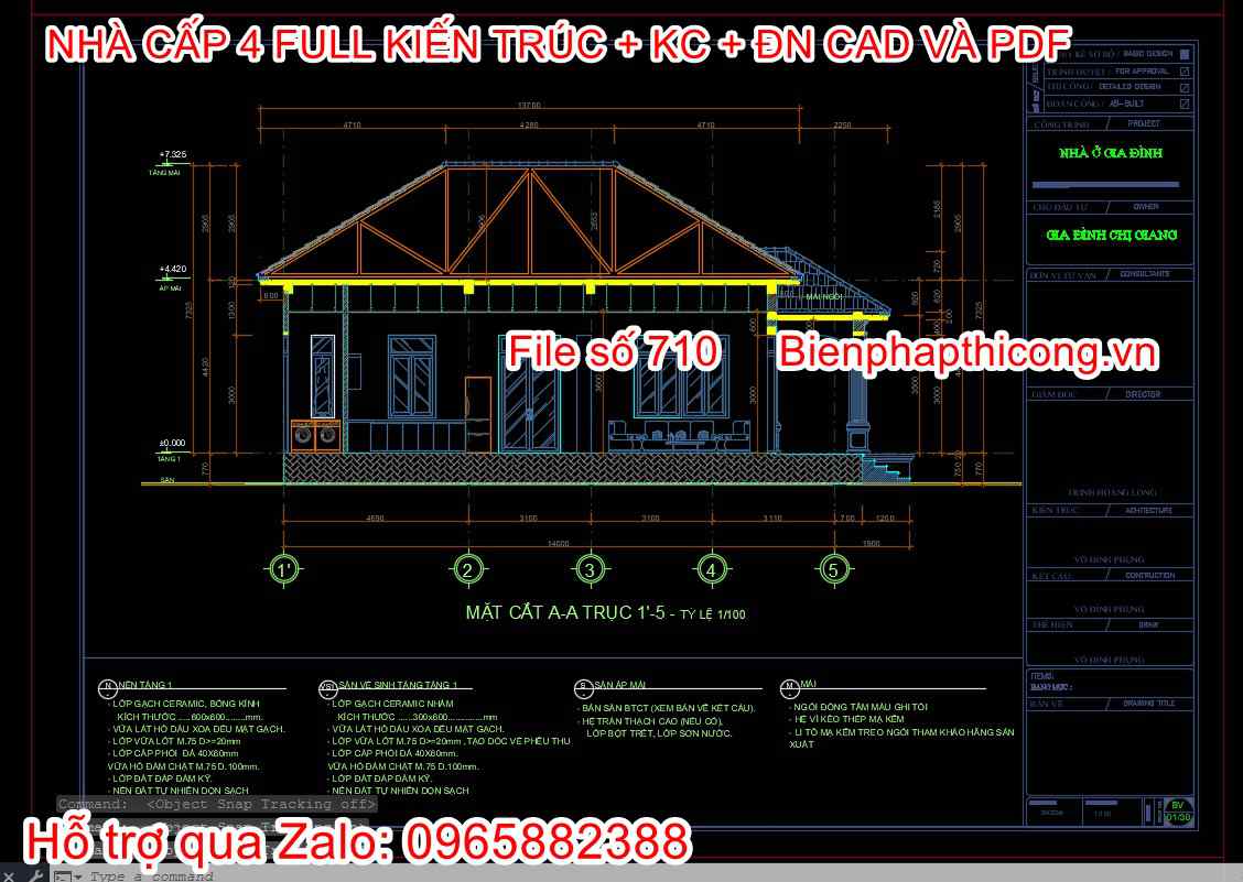 Mặt cắt nhà cấp 4 mặt tiền 8m đẹp.