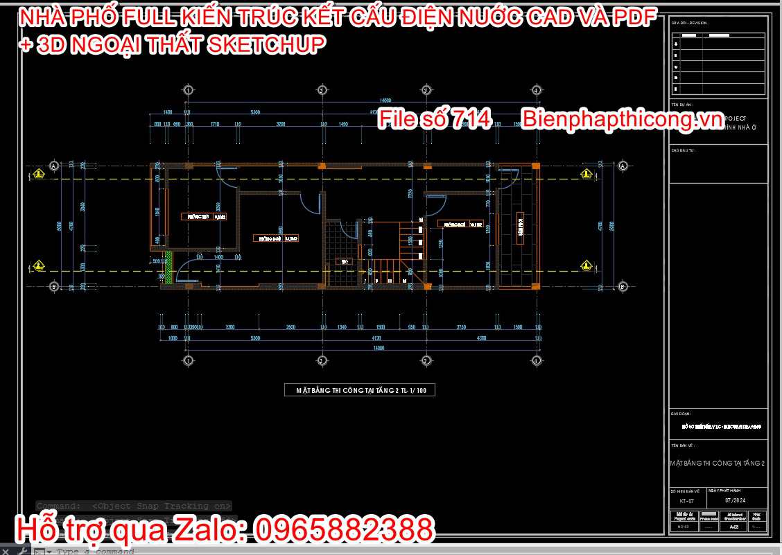 Tải bản vẽ mặt bằng thi công nhà phố 2 tầng.
