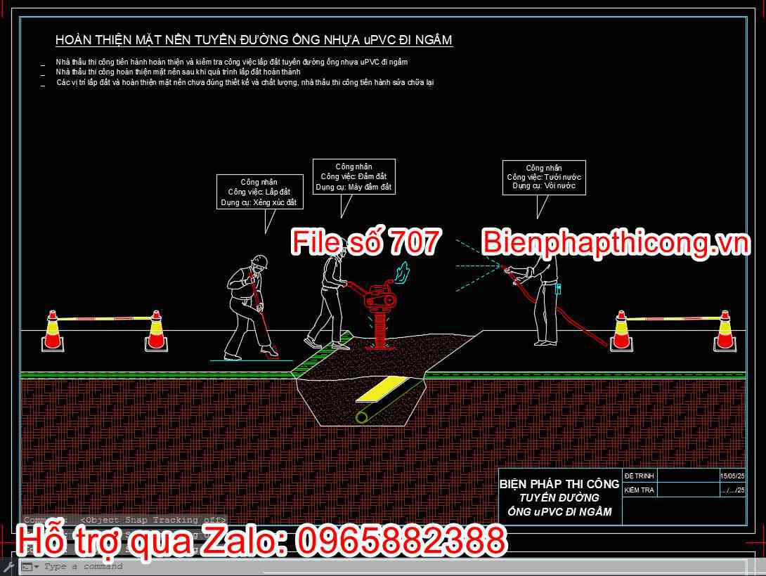 Hoàn thiện mặt nền ống nhựa uPVC đi ngầm cad.