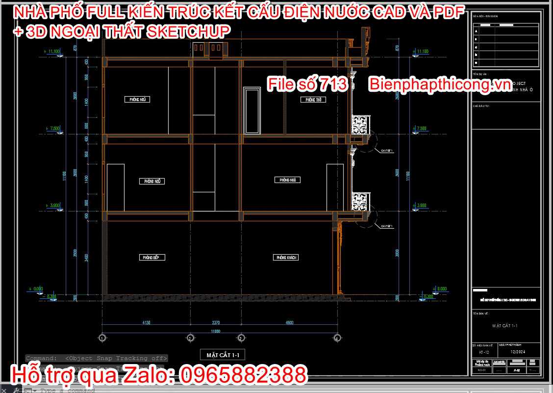 Mặt cắt bản vẽ cad nhà phố 3 tầng rộng 6m.