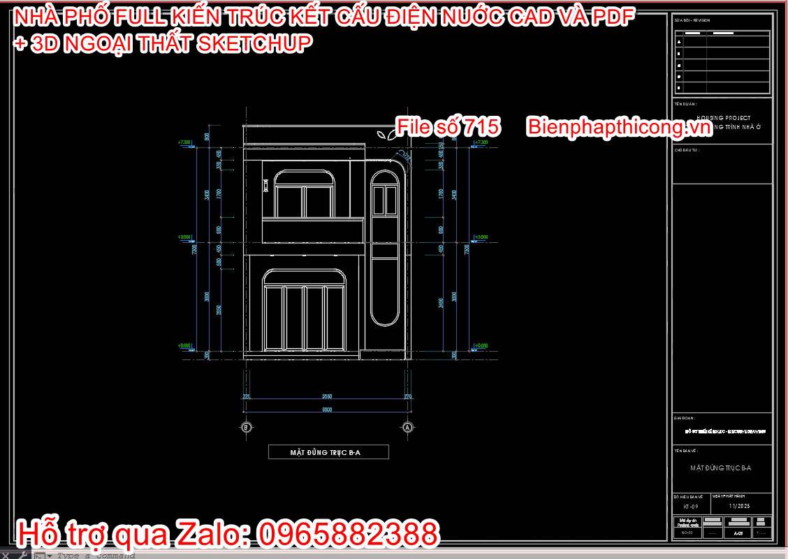 Mặt đứng công trình nhà phố 2 tầng 6m x 12m.