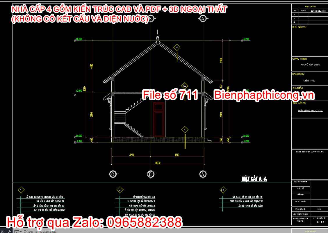Download bản vẽ nhà cấp 4 mặt tiền 8m đẹp.