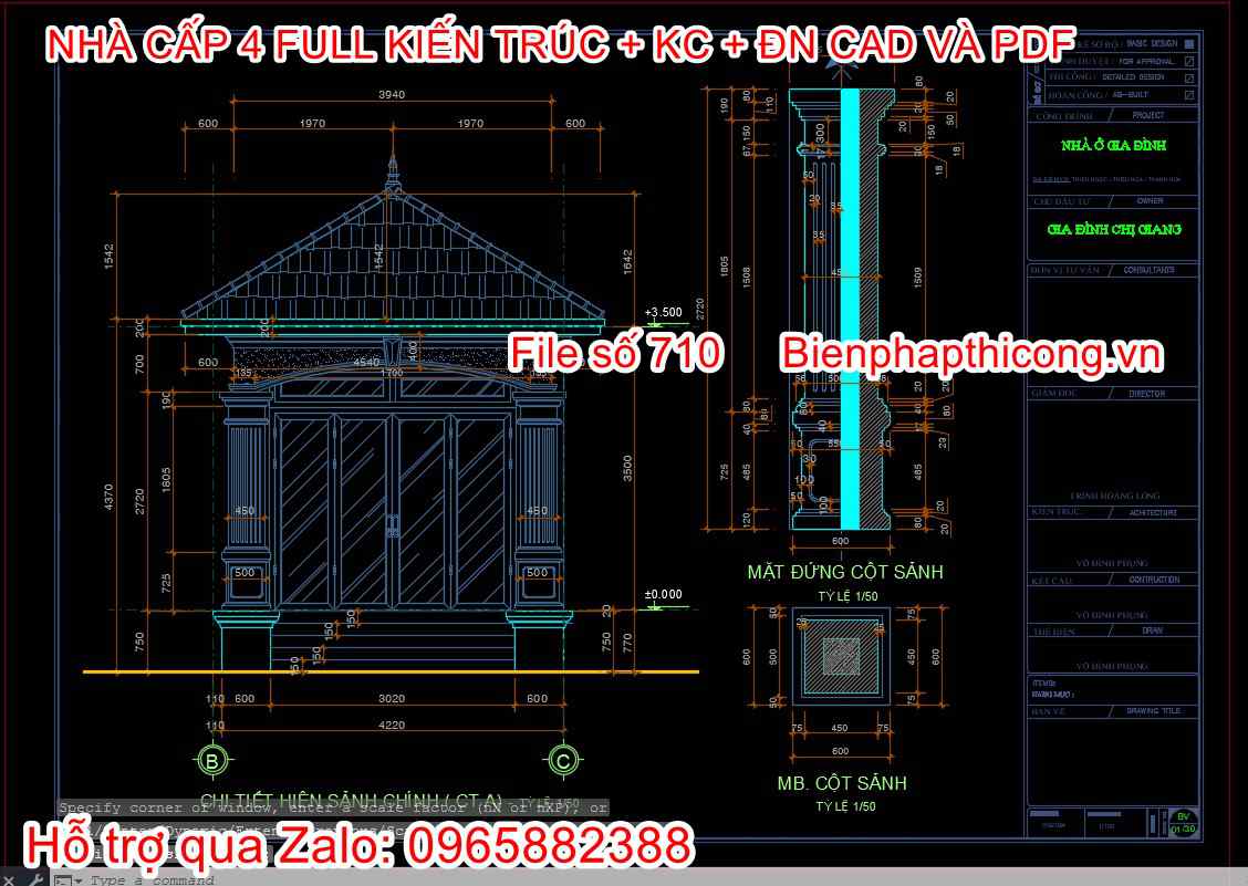 File nhà cấp 4 full kiến trúc kết cấu điện nước.