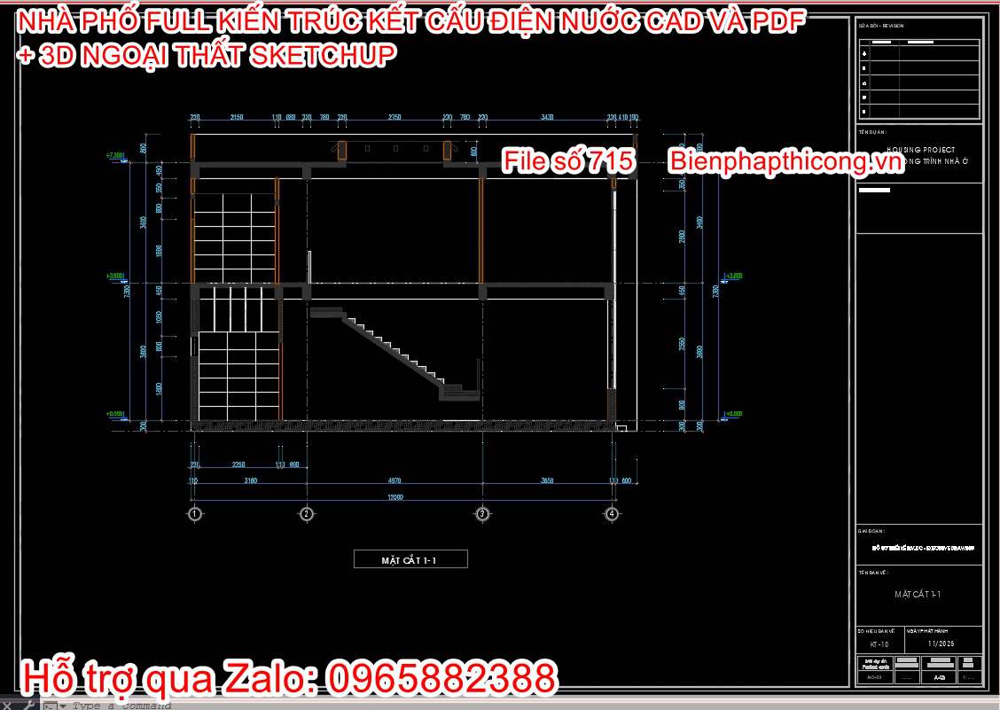 Mặt cắt nhà 2 tầng 6m x 12m.