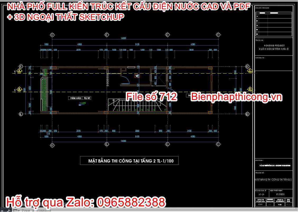 Tải bản vẽ nhà phố mặt tiền 4m full.
