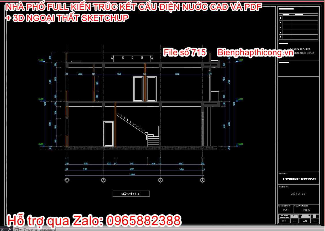 Bản vẽ nhà phố 2 tầng 6m x 12m.
