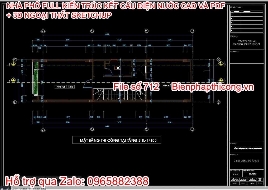 Donwload bản vẽ cad nhà phố 4 tầng 4m x 14m.