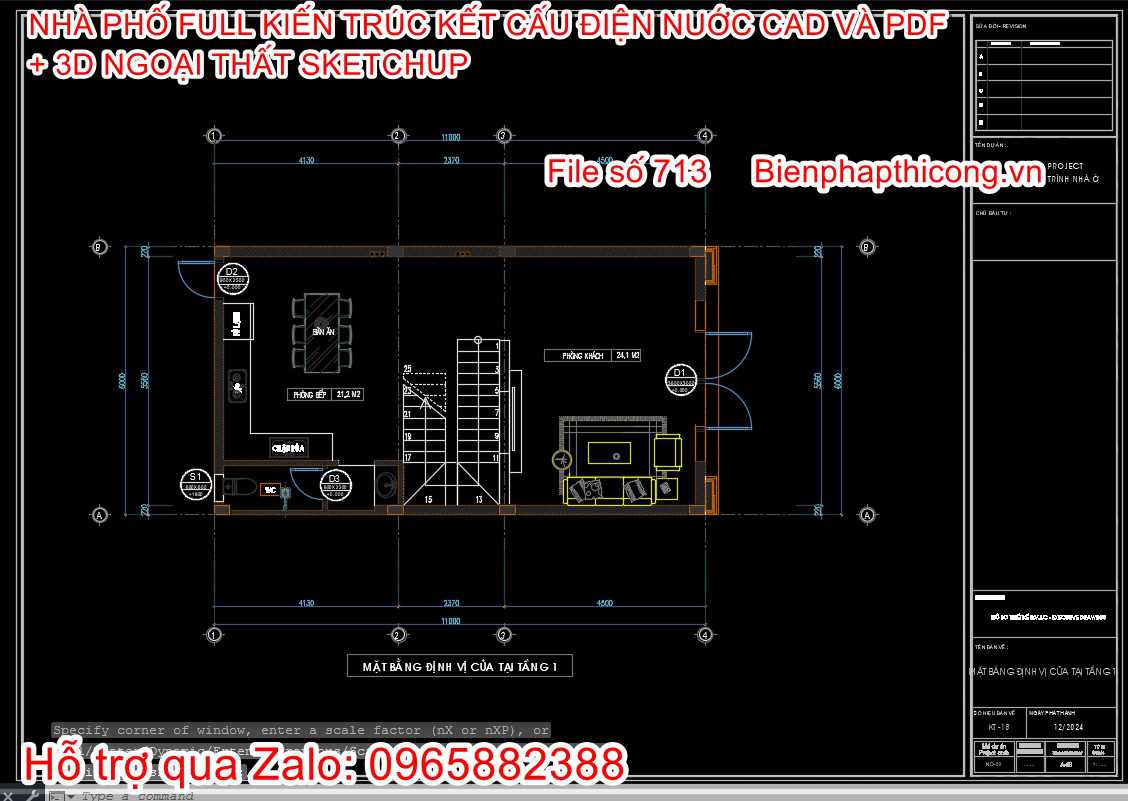 File autocad mặt bằng định vị cửa nhà phố 3 tầng tân cổ 6m