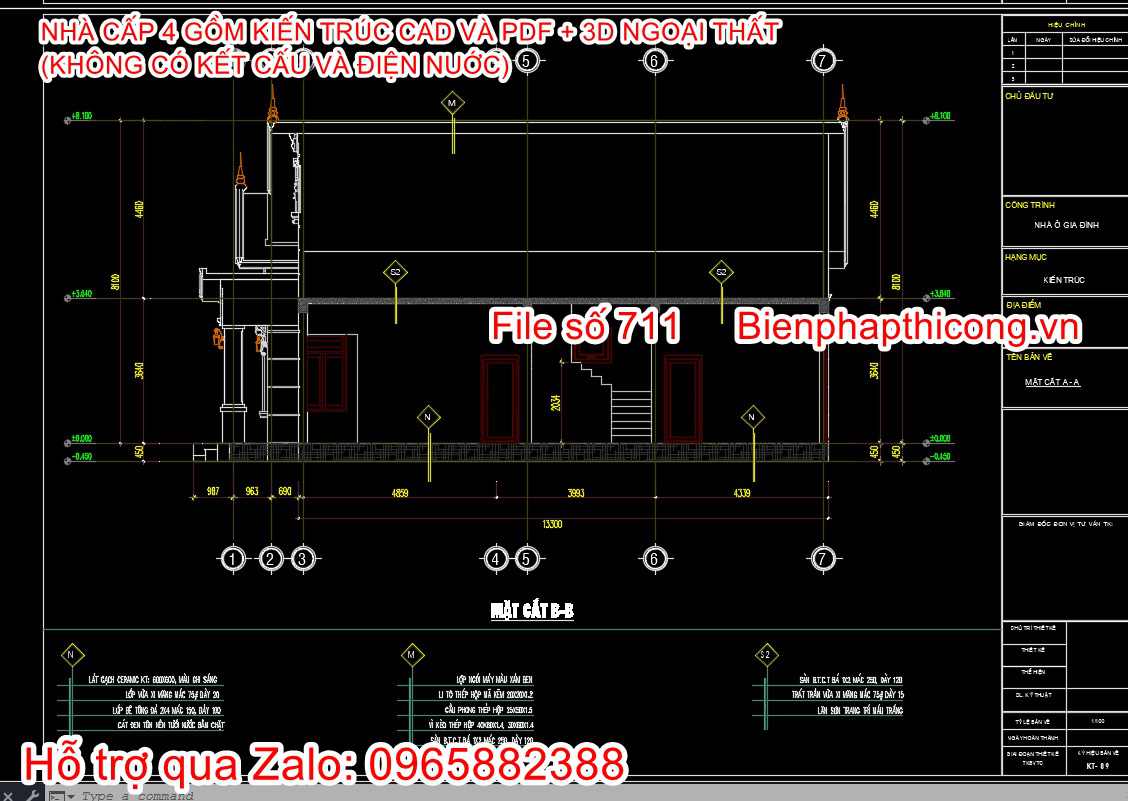 Mẫu nhà cấp 4 110m2 3 ngủ cad đẹp.