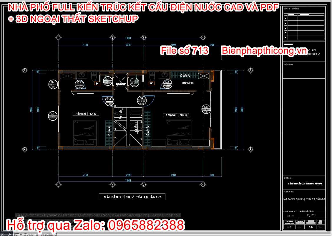 Bản vẽ cad mặt bằng cửa nhà 3 tầng rộng 6m.