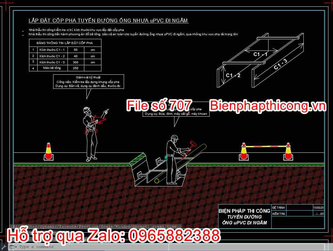 Lắp đặt coppha tuyến ống uPVC đi ngầm cad.