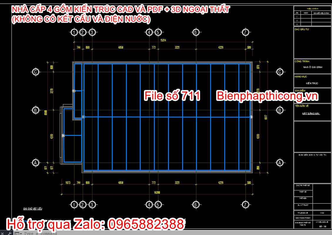 Mặt bằng xà gồ mái nhà cấp 4 mặt tiền 8m đẹp.
