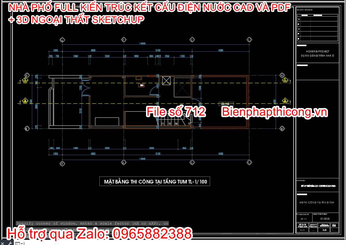 Tải bản vẽ cad nhà phố 4 tầng 4m x 14m