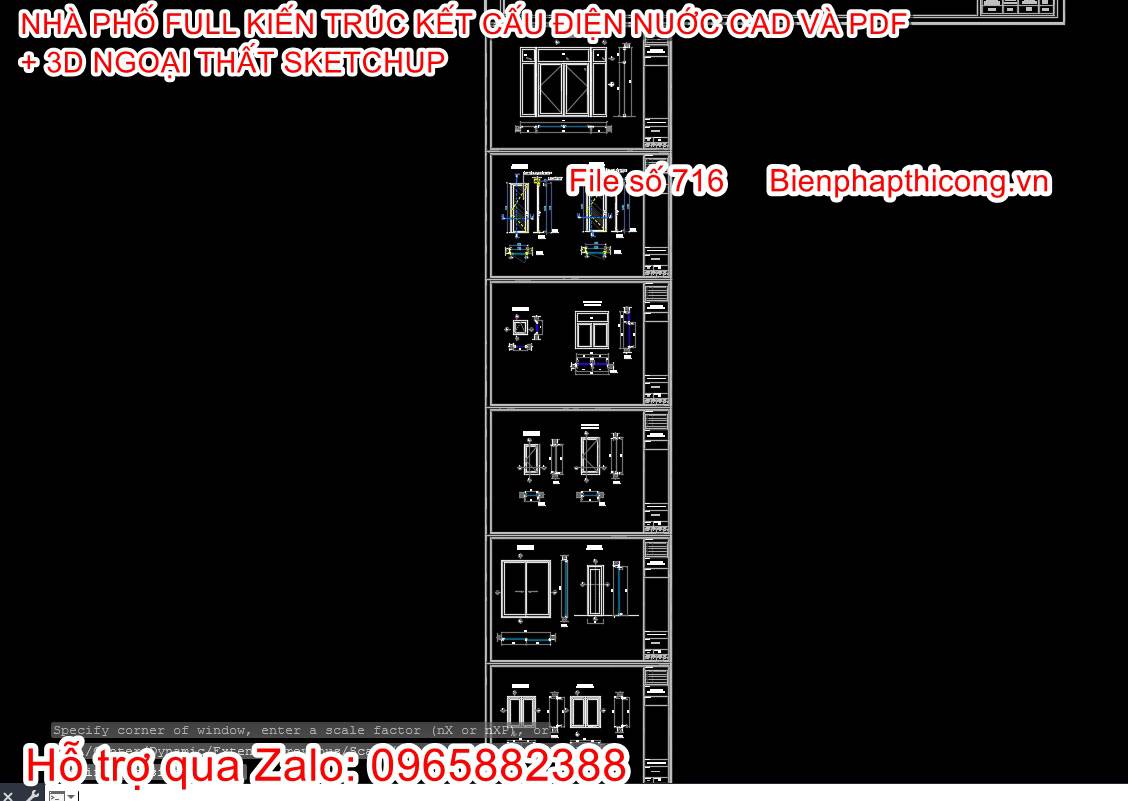 Bản vẽ cad cửa nhà phố 3 tầng dwg.