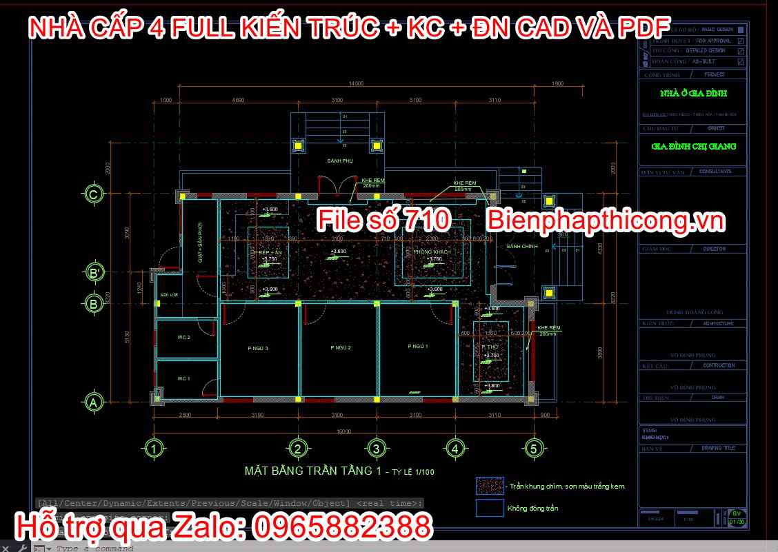 Hồ sơ thiết kế nhà cấp 4 1 tầng đẹp.