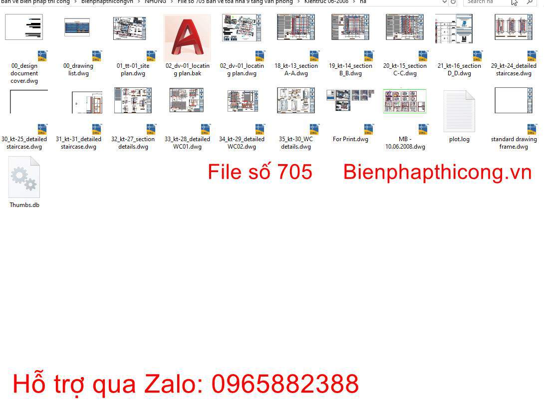 Bản vẽ thiết kế phần kiến trúc văn phòng cho thuê 9 tầng cad.