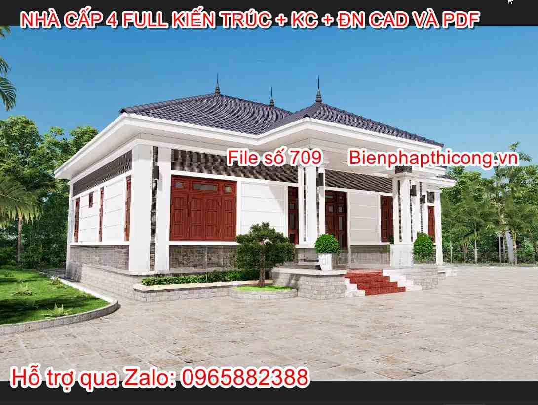 Bản vẽ thiết kế nhà cấp 4 4 ngủ đẹp.