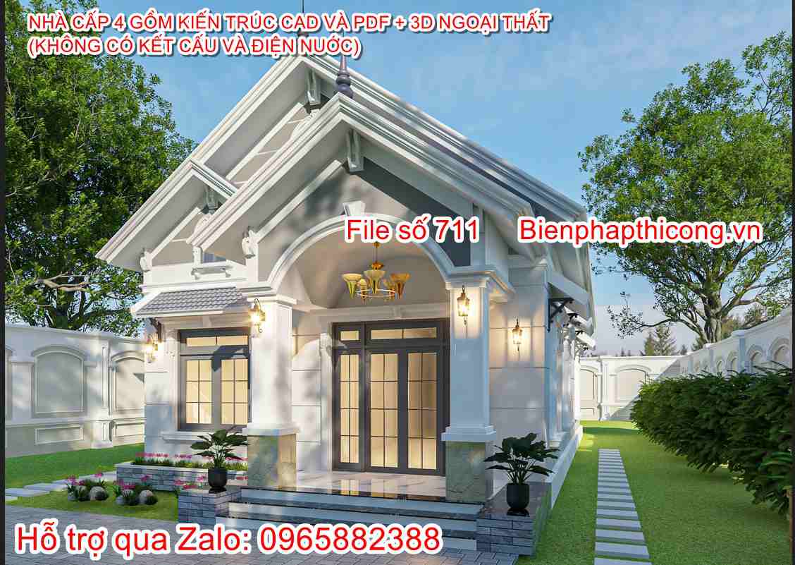 Hồ sơ bản vẽ nhà cấp 4 mái thái cad tân cổ 110m2