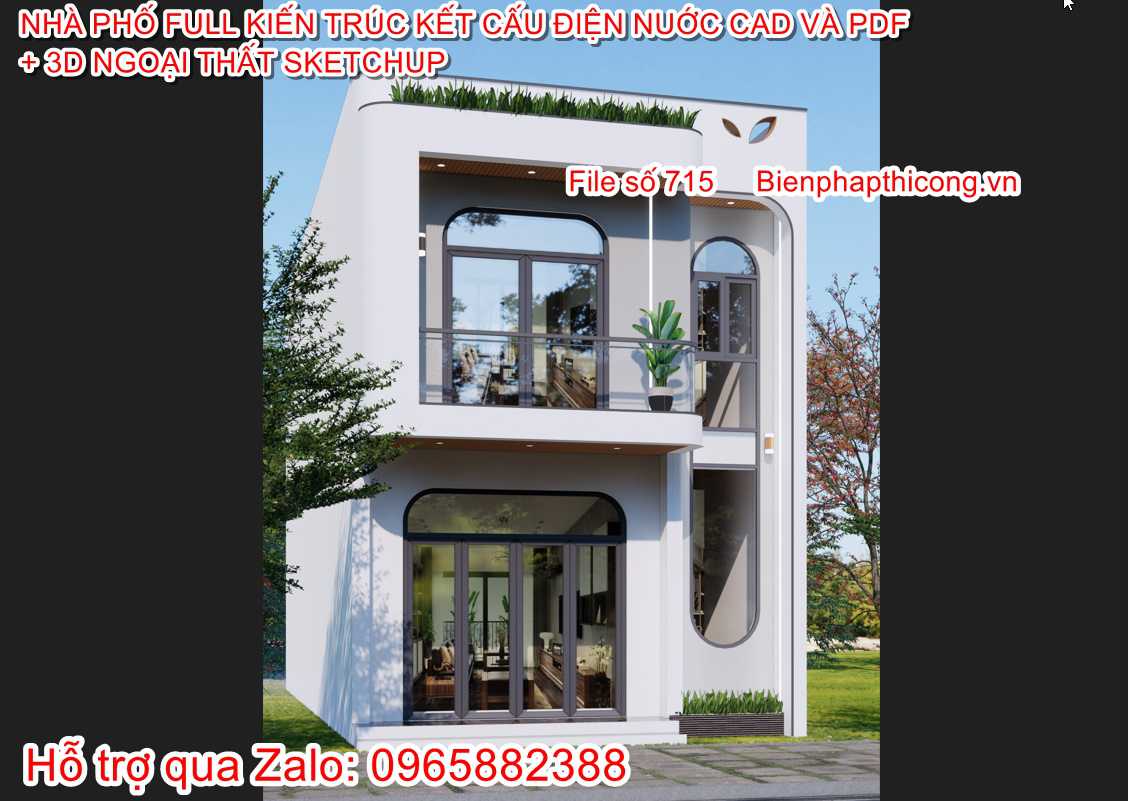 Hồ sơ bản vẽ nhà phố 2 tầng cad ngang 6m.