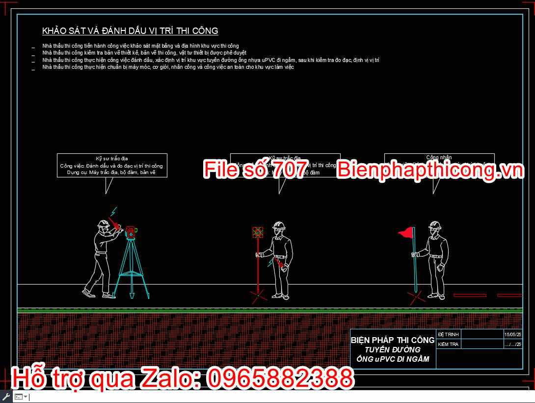 Khảo sát và đánh dấu vị trí thi công cad.