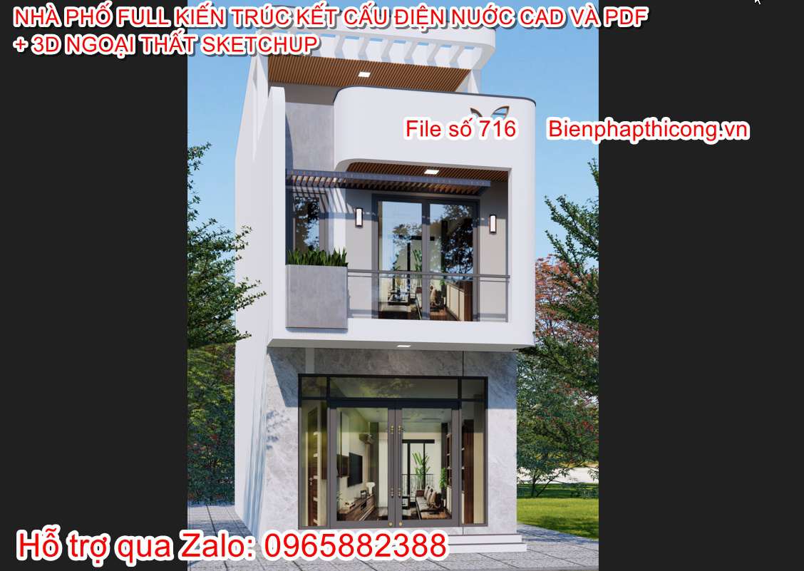 Mẫu mặt tiền nhà phố 2 tầng rộng 5m x 13m 3 ngủ cad.