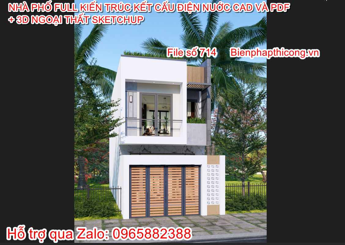 Mẫu nhà 2 tầng full cad mặt tiền 5m dài 14m