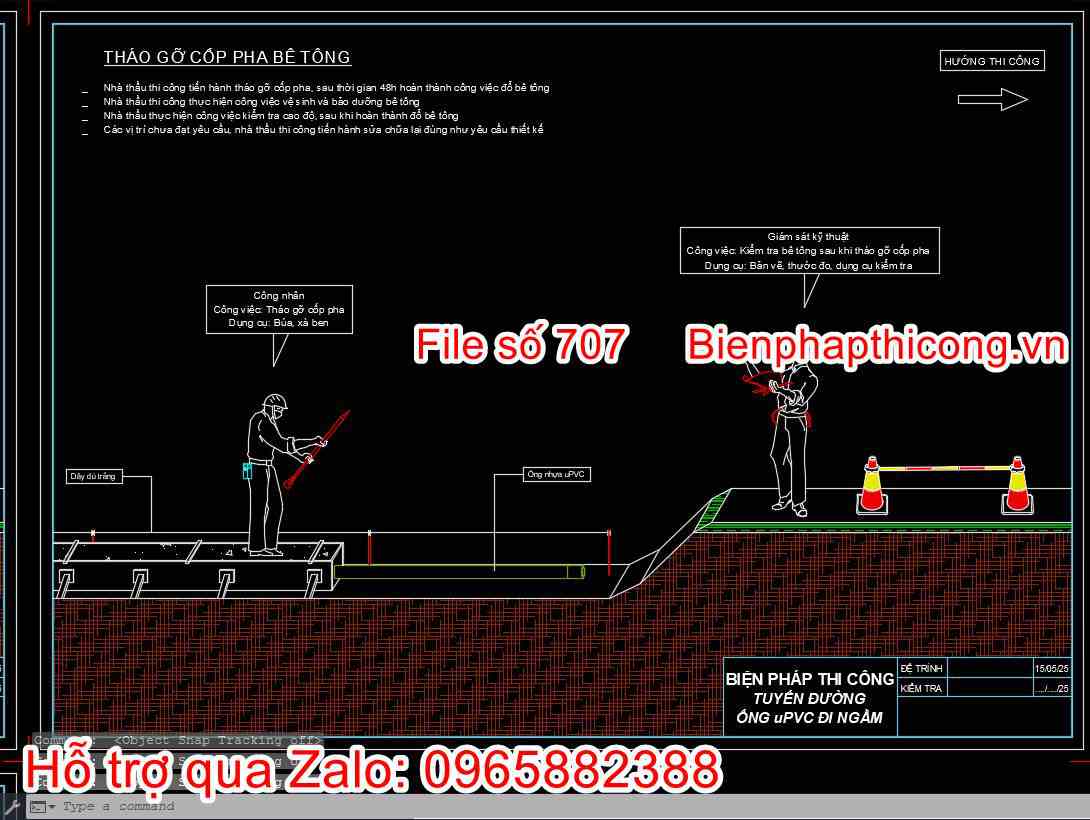 Bản vẽ biện pháp tháo dỡ coppha bê tông ống uPVC