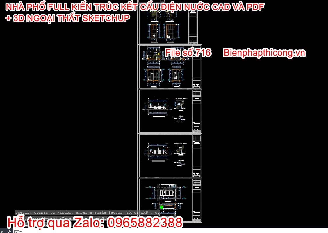 Bản vẽ chi tiết bản vẽ nhà phố 3 tầng ngang 5m.