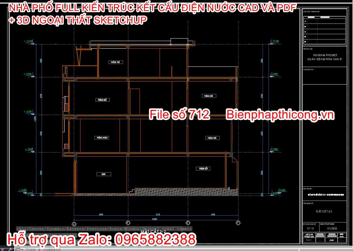 Hồ sơ bản vẽ nhà phố 4 tầng 4m x 14m 3 ngủ.