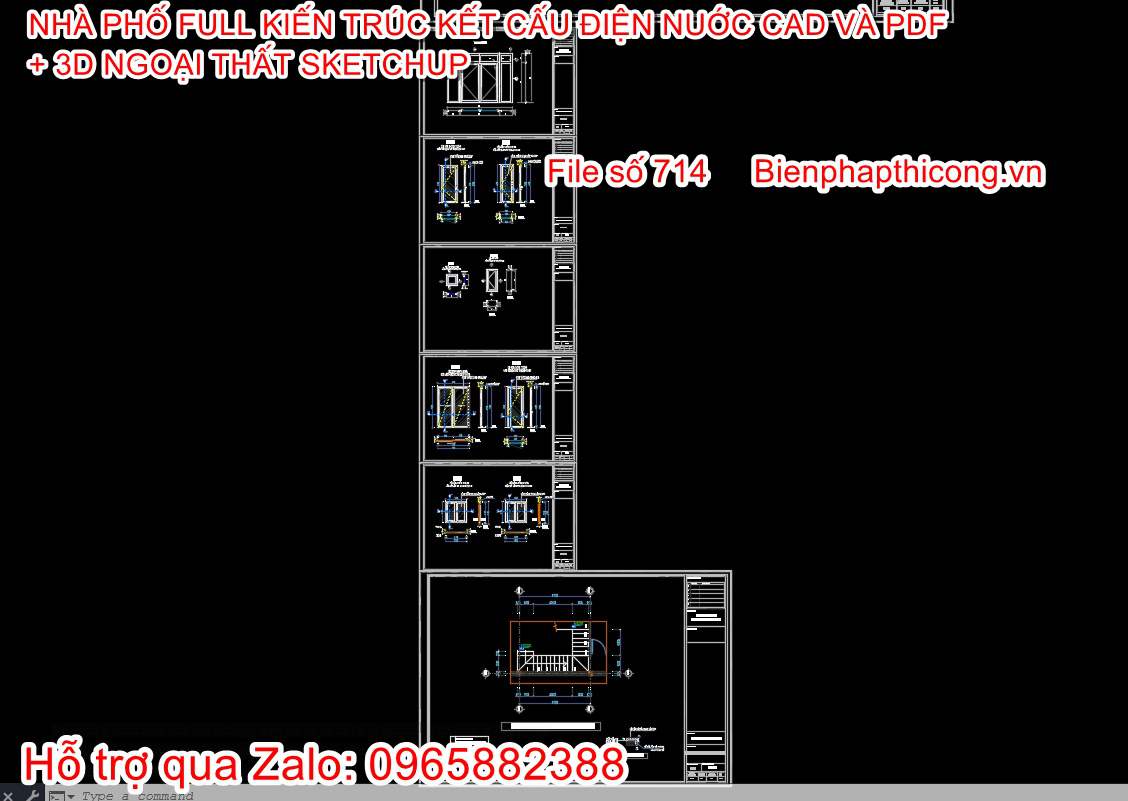 Bản vẽ cửa nhà phố 2 tầng 5m x 14m cad.