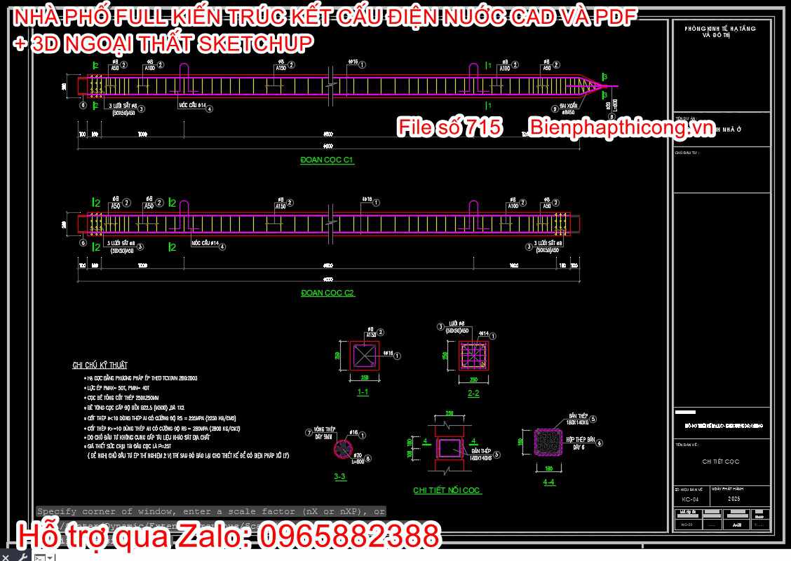 Bản vẽ thiết kế chi tiết cọc cad.