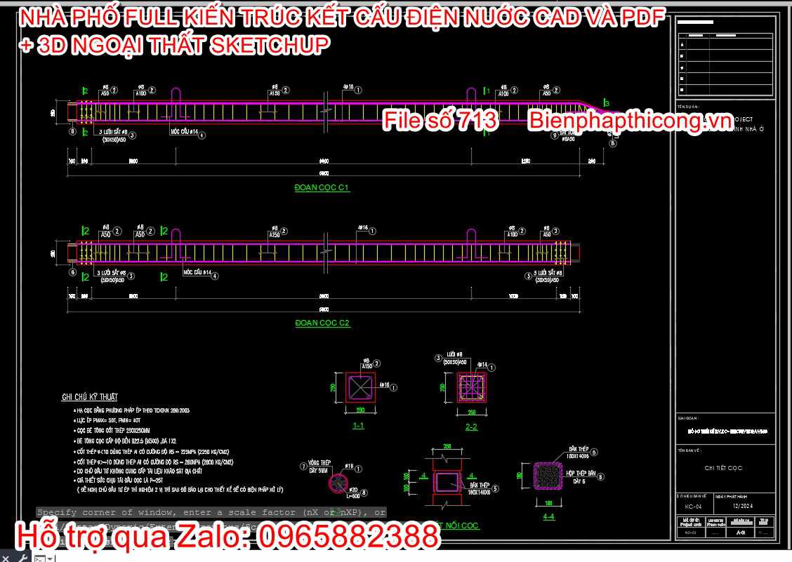 File dwg chi tiết cọc nhà 3 tầng tân cổ.