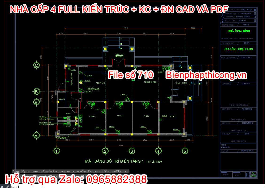 Hồ sơ bản vẽ thiết kế điện nhà cấp 4 mái nhật cad.