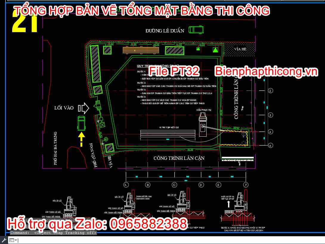 Mặt bằng thi công cừ larsen cad.