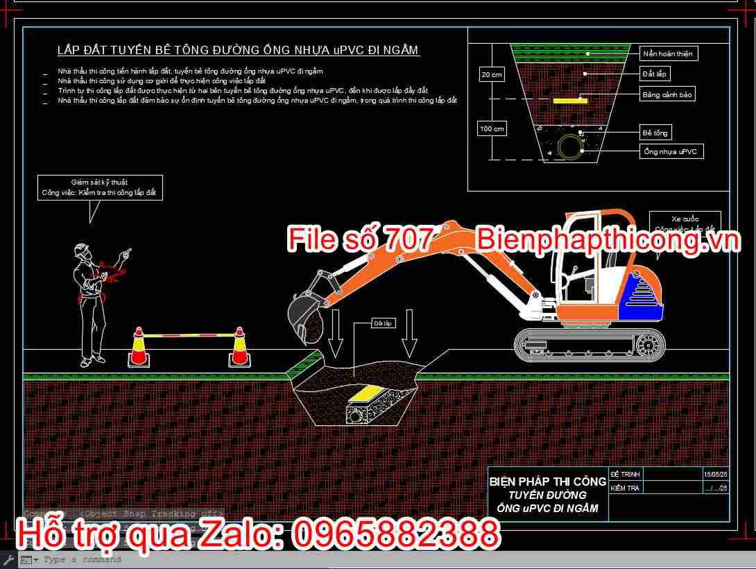 Bản vẽ bptc ống uPVC luồn cáp viễn thông cad.