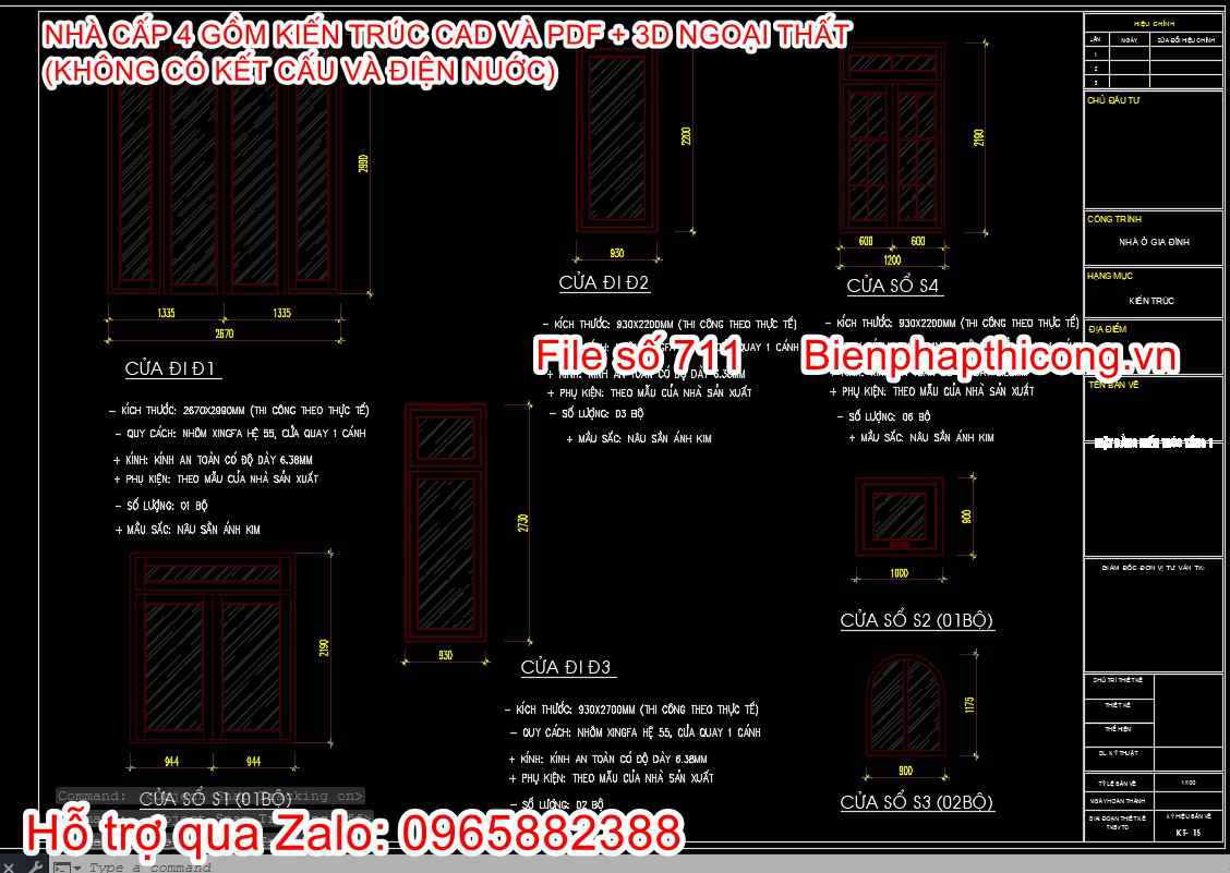 Bản vẽ cửa nhà cấp 4 file cad.
