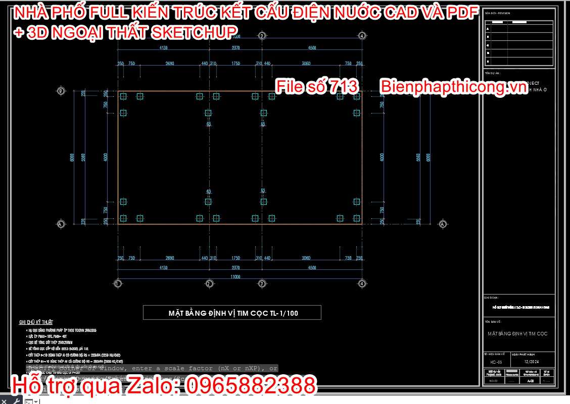 Bản vẽ kết cấu móng file pdf nhà phố 3 tầng.