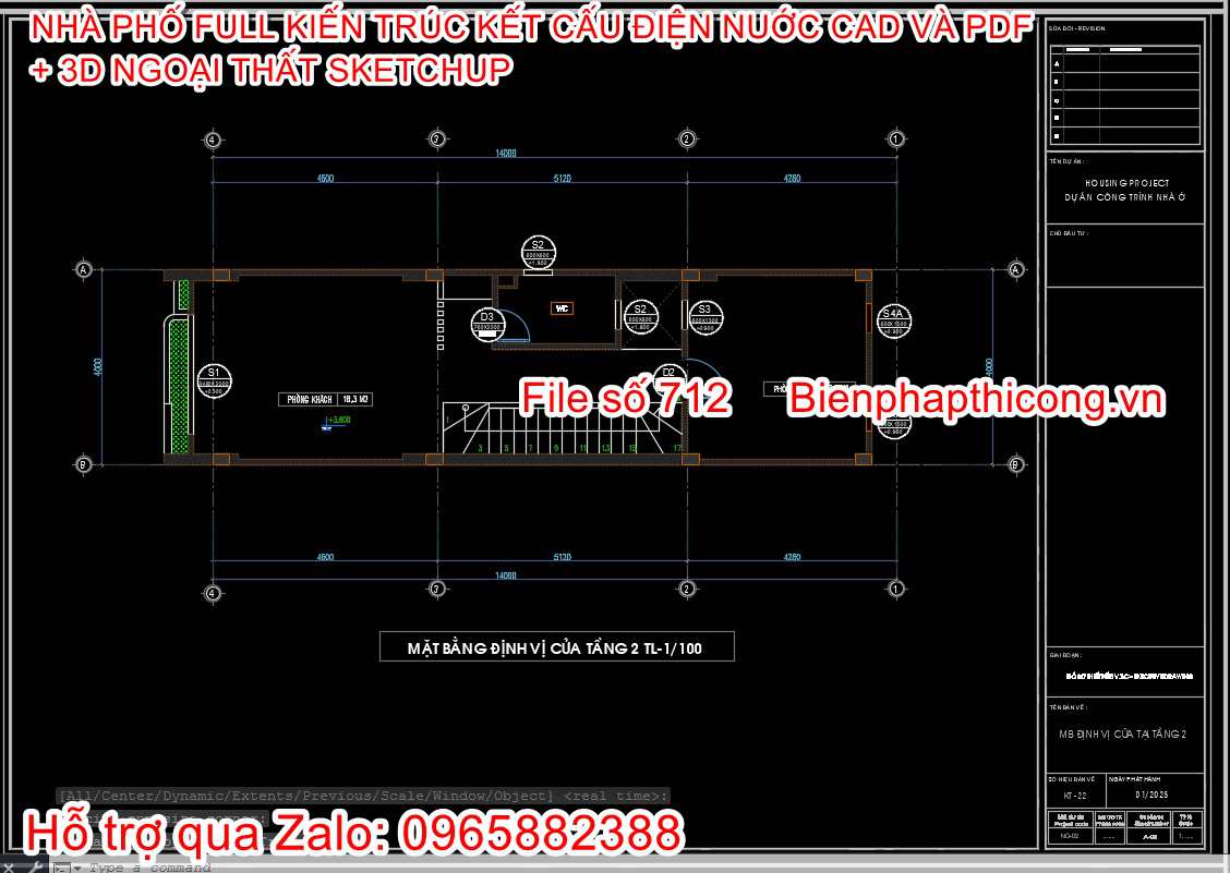 Bản vẽ mặt bằng cửa nhà phố 4 tầng 4m x 14m
