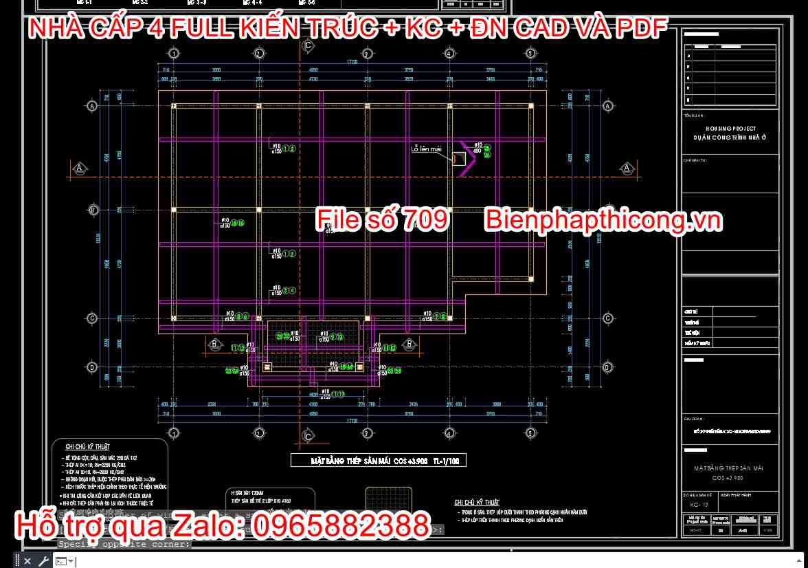 Bản vẽ mặt bằng thép sàn nhà cấp 4 nông thôn.
