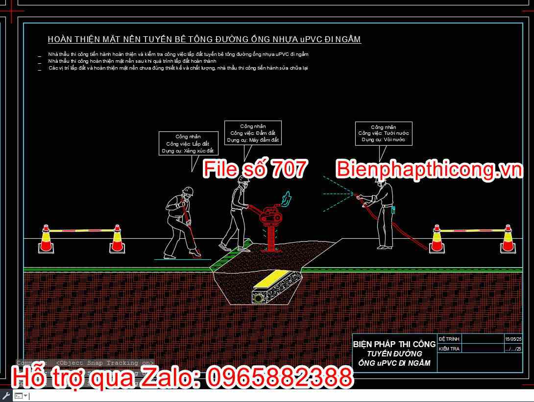 Bản vẽ biện pháp thi công ống cáp viễn thông cad.